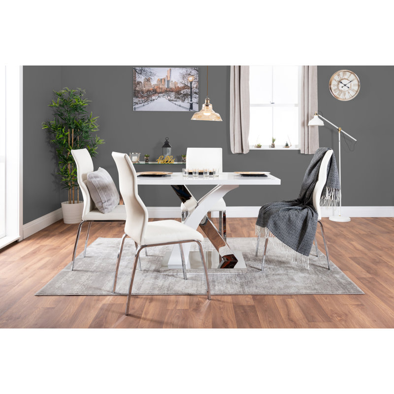 Edzard Dining Set with 4 Chairs, White