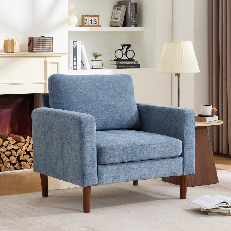 37 " Chenille Accent Chair, Light Blue Chenille