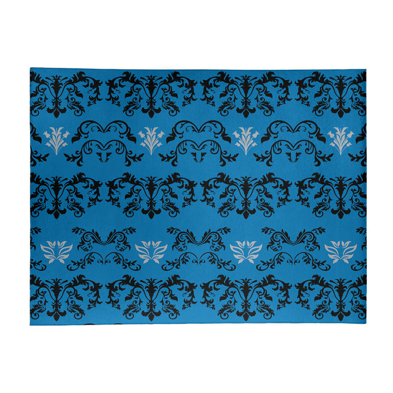 Tapis damassé bleu / noir, Rectangle 9 pi x 12 pi