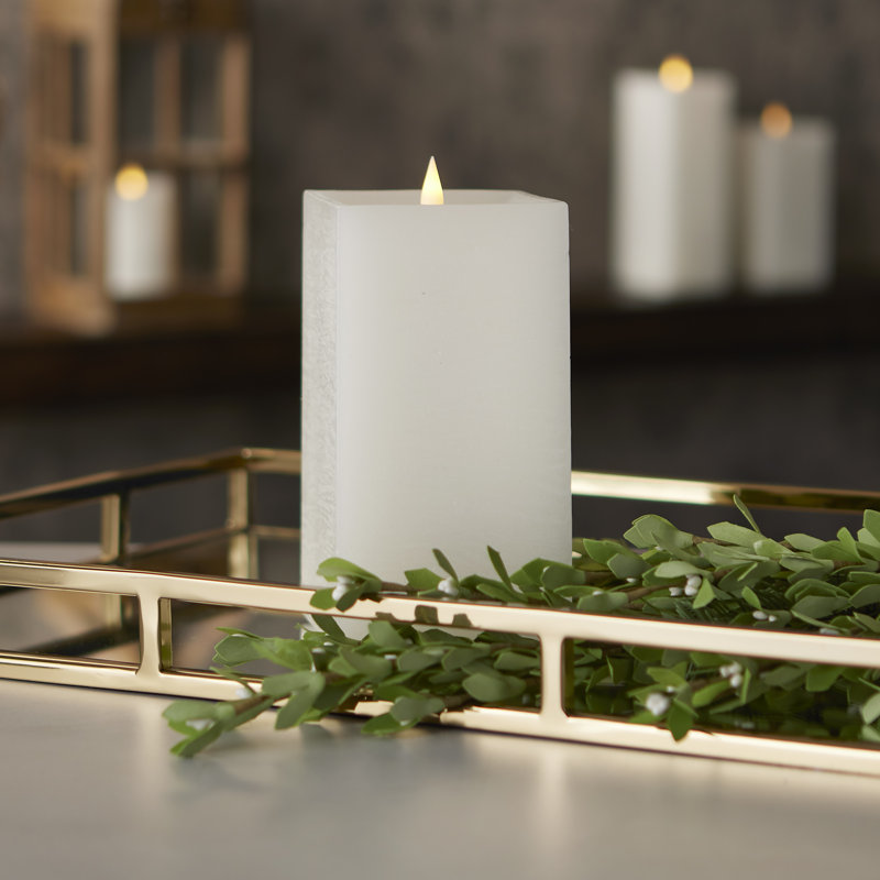 Bougie carrée classique sans flamme, 8 po x 4 po sans flamme, Blanc / Blanc