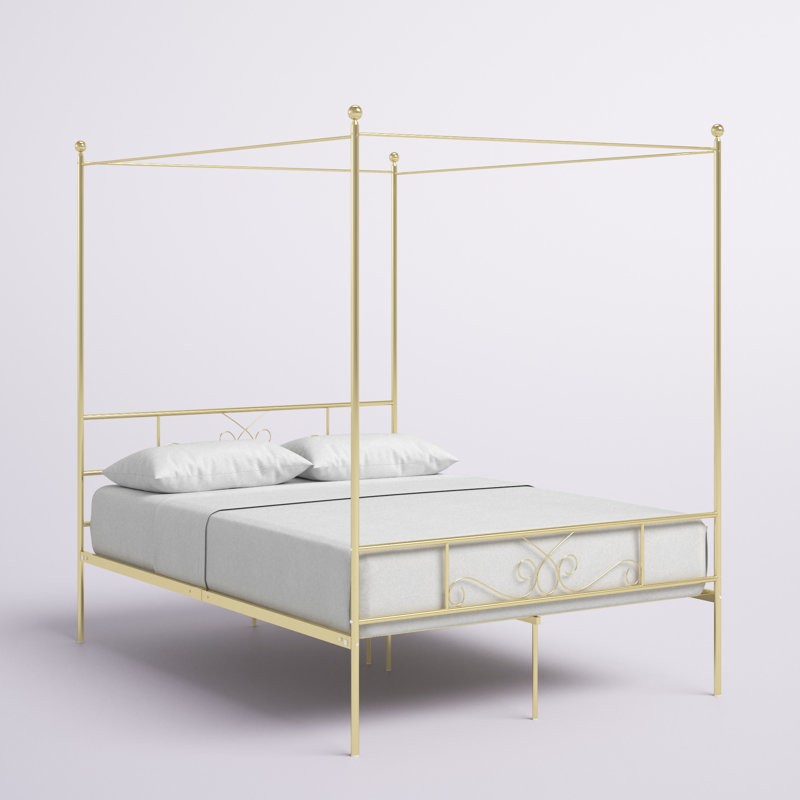 Alaina Metal Canopy Bed, Gold, Queen