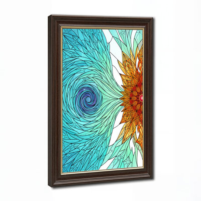 Toile sarcelle plume vortex et orange Sunburst