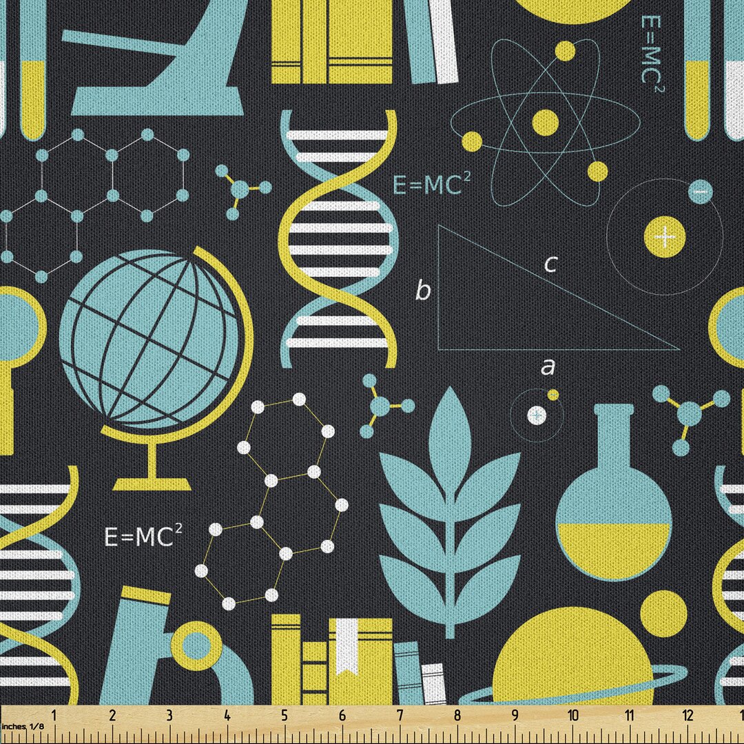 Stoff als Meterware, Wissenschaft Klasse Pattern, Bildung, Türkis Gelb Schwarz