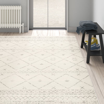 Turney Machine Woven White/Medium Gray Area Rug