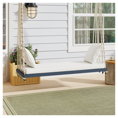 Balancelle de patio en bois d'acacia avec coussin et oreillers suspendus pour terrasse en bois d'acacia de 10,8 pi Topmat