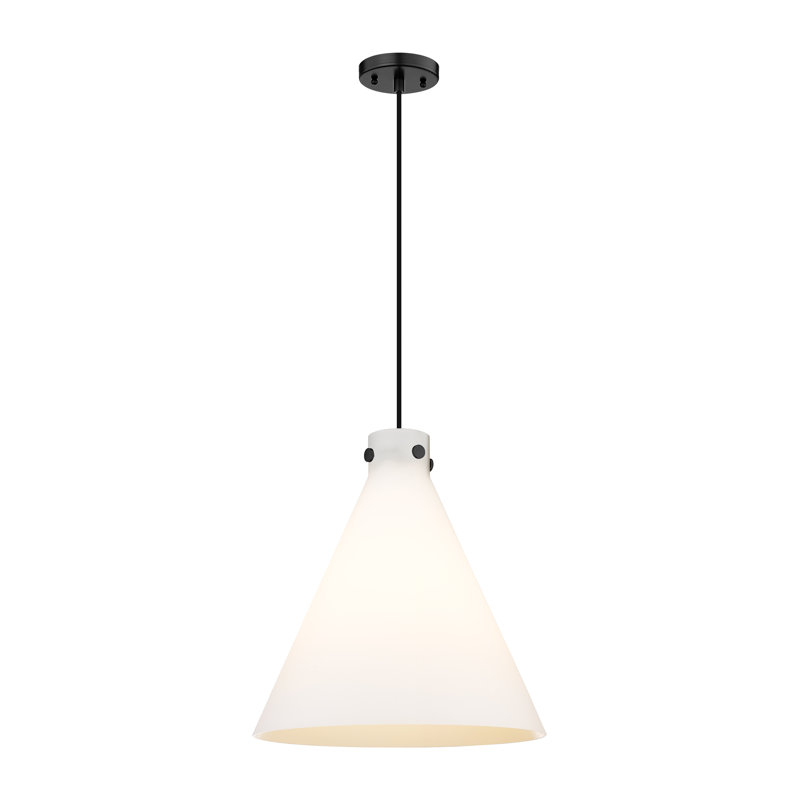 Luminaire suspendu à cordon 1 lumière 14 "Newton Cone, H 16,5 po x l 14 po x P 14 po, Blanc mat, Noir mat