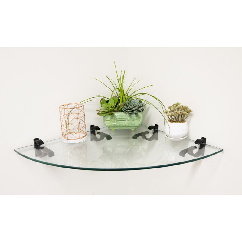 Daesean Glass Corner Shelf, Black, 3" H x 20" W x 20" D