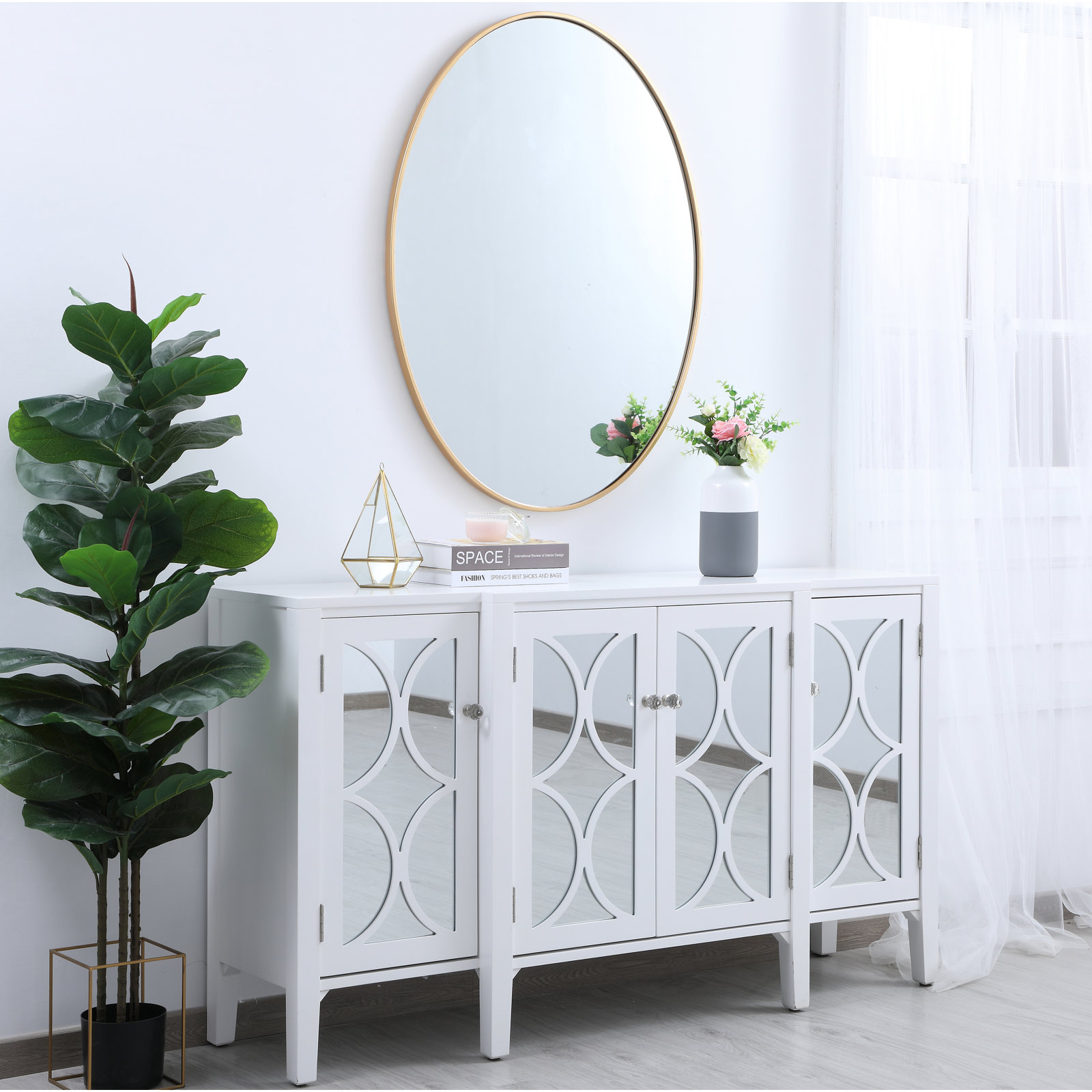 Sabine Accent Mirror, Brass, 30" H x 40" W