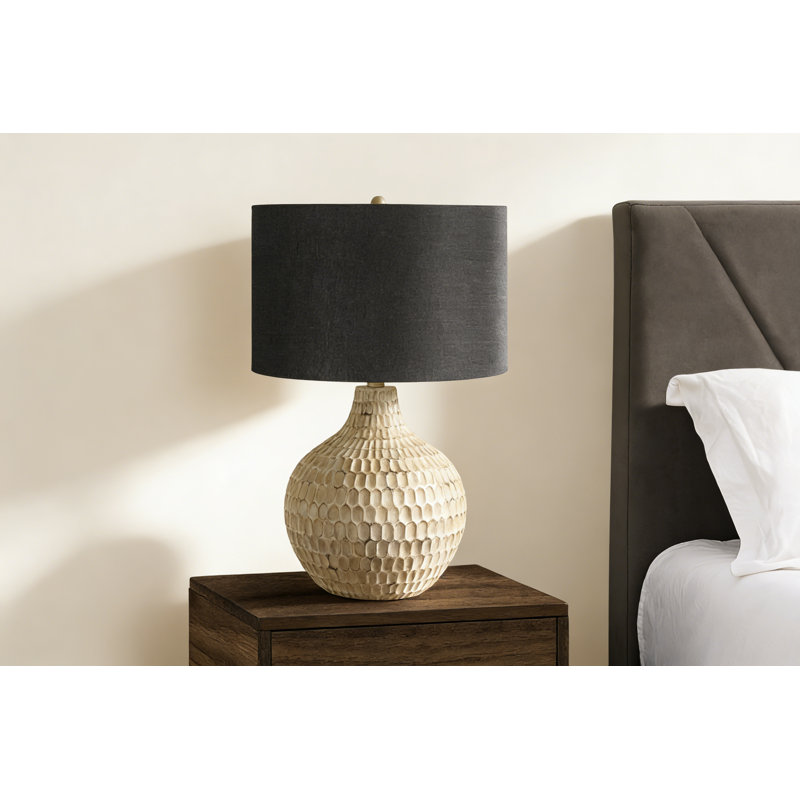 Lighting, 25"h, Table Lamp, Black Shade, Brown Resin, Contemporary