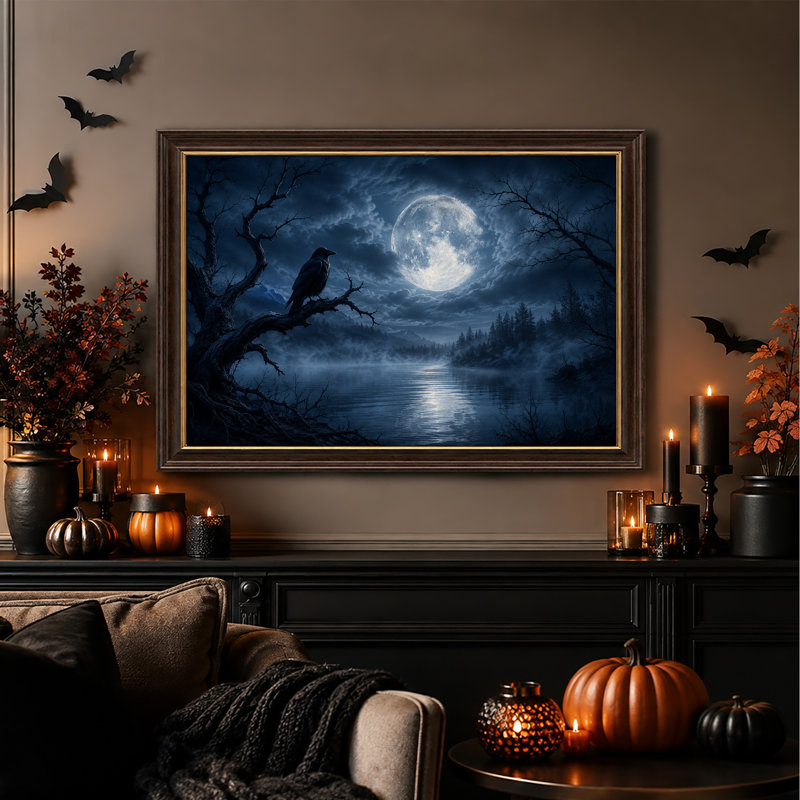 Pleine lune sur un lac brumeux, 16"H x 24"W