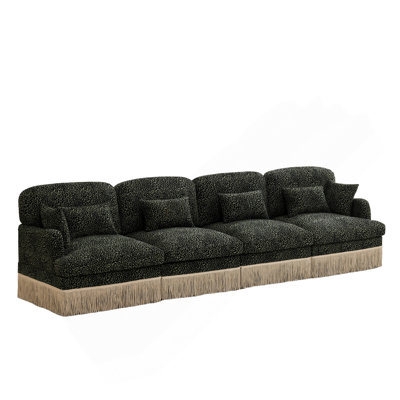 Canapé 131 places confortable en chenille à imprimé léopard de 131 po, bord à pampille délicat, canapé modulaire à la mode moderne, dossier et siège ergonomiques, assemblage facile, siège profond pour le salon, vert noir