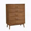 Noyer 1Pc Commode à tiroirs en bois massif avec 5 tiroirs ronds et pieds fuselés style moderne
