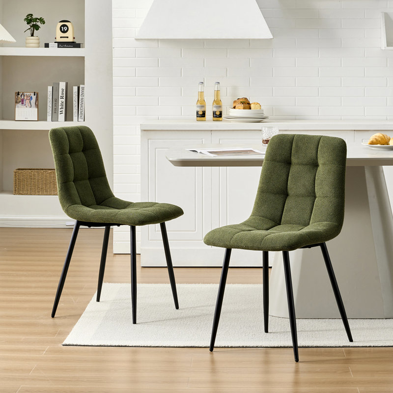 50cm H Upholstered Metal Side Chair, 2, Green, Chenille