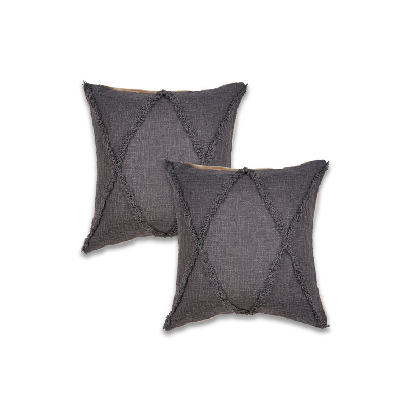 Ensemble de 2 coussins décoratifs en coton tissé à la main, Gris foncé, H 20 po x l 20 po, polyester