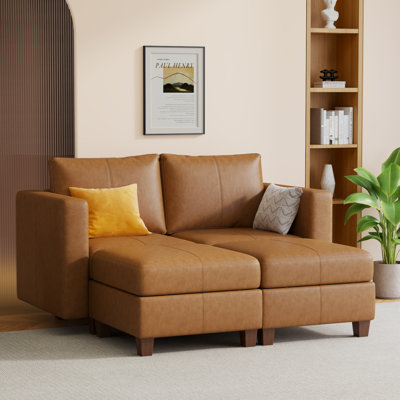  Modular Sectional Sofa With Storage Ottoman, Modern Upholstered Comfy Sofa Sectional Couches For Living Room,Bedroom,4 Seat Couch Bed, Faux Leather In Brown