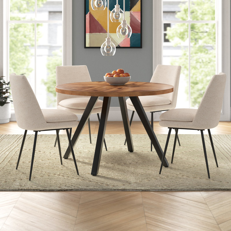 Moeller 4-Person Upholstered Dining Set, Beige Chenille
