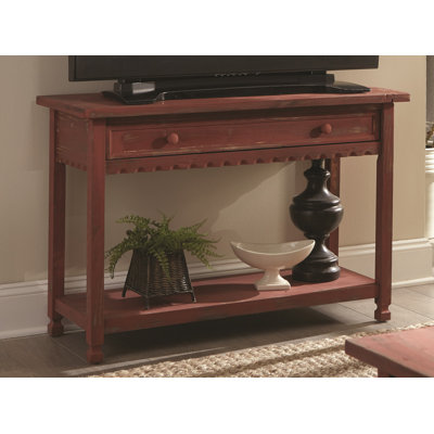 Country Cottage Console Table with Drawer and Shelf – 42-Inch Solid Pine and Acacia Wood Rustic Farmhouse Entryway Table for Hallway, Living Room or TV Stand by Alaterre Furniture (Antique Red)