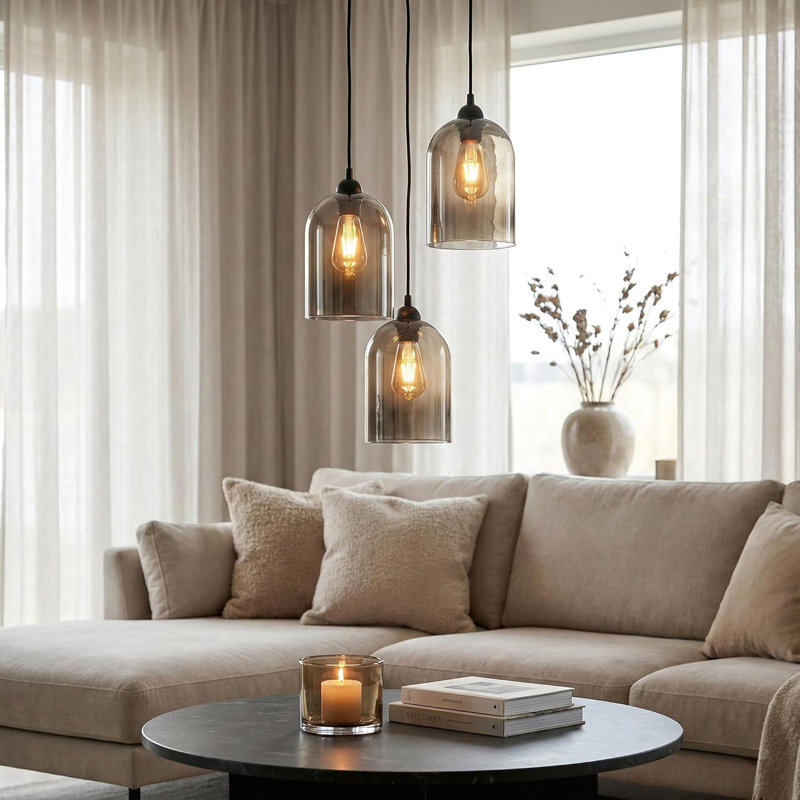 23cm H Glass Drum Lamp Shade in Smoke Gray
