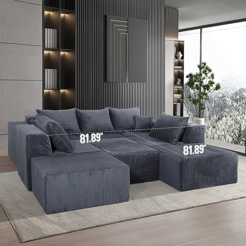 Canapé modulaire en forme de U 8 pièces, grand canapé convertible avec méridienne surdimensionnée et lit, revêtement en velours côtelé de luxe, aucun assemblage requis, ensemble de canapé familial