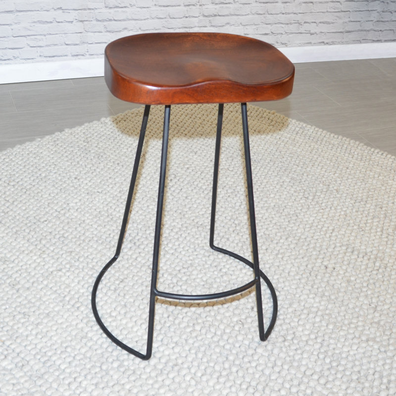 Counter Stool with Metal Frame, Chestnut/Black