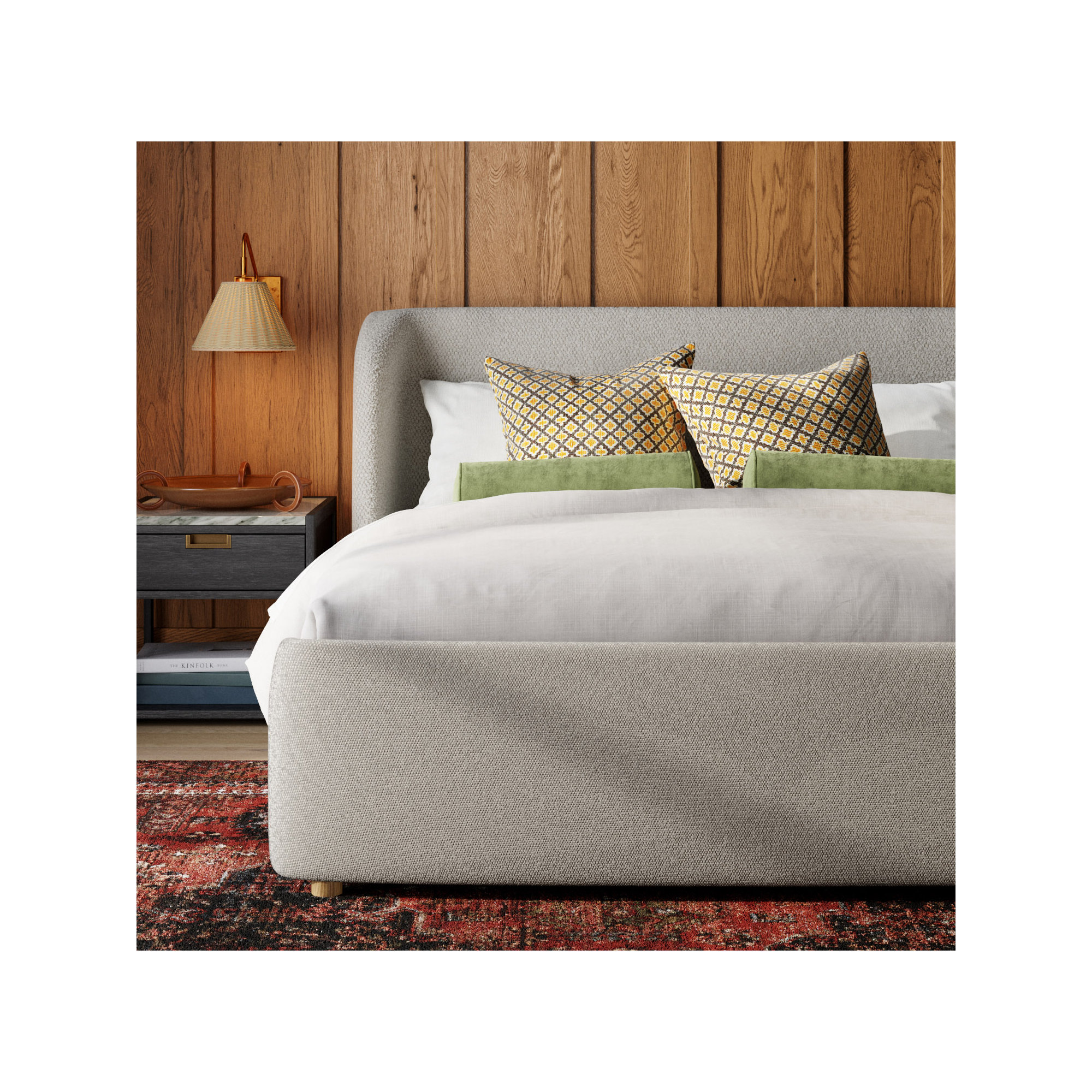 Kris Upholstered Platform Bed, Whipped Honey Linen Blend, Queen