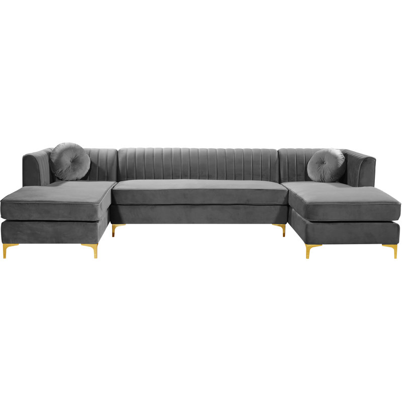 Shingleton Velvet U-Shaped Sectional Symmetrical, Grey Velvet