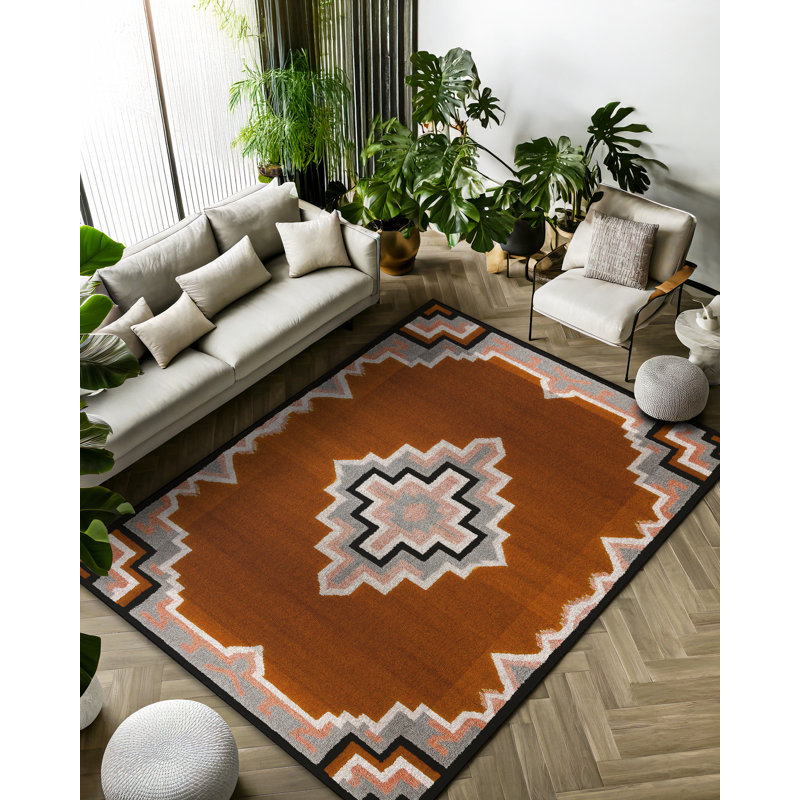 Argan Collection Digital Print Cotton-Polyester Brown Moroccan Rug, Rectangle 3'4" x 5'