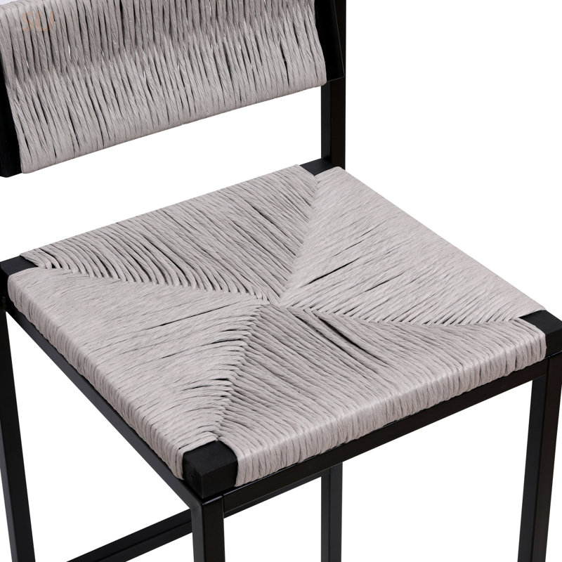 Set Of 2 Handwoven Bar Stools With Backrest, Counter Height, Durable Paper Rope Woven Dining Stool For Kitchen And Home, Bar Stool