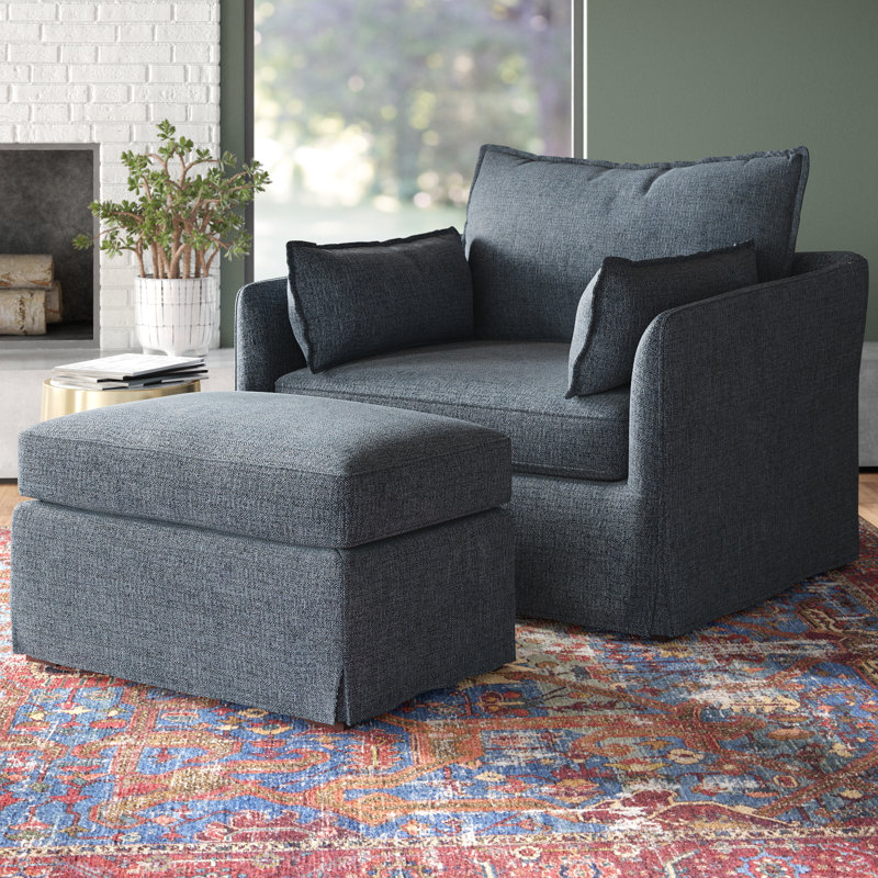 Fauteuil à housse avec roues et repose-pieds Cario, Polyester bleu