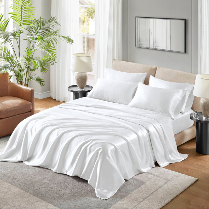 Ensemble de draps 4 pièces, Couvre-lit simple / couvre-lit + 3 pièces supplé, Blanc