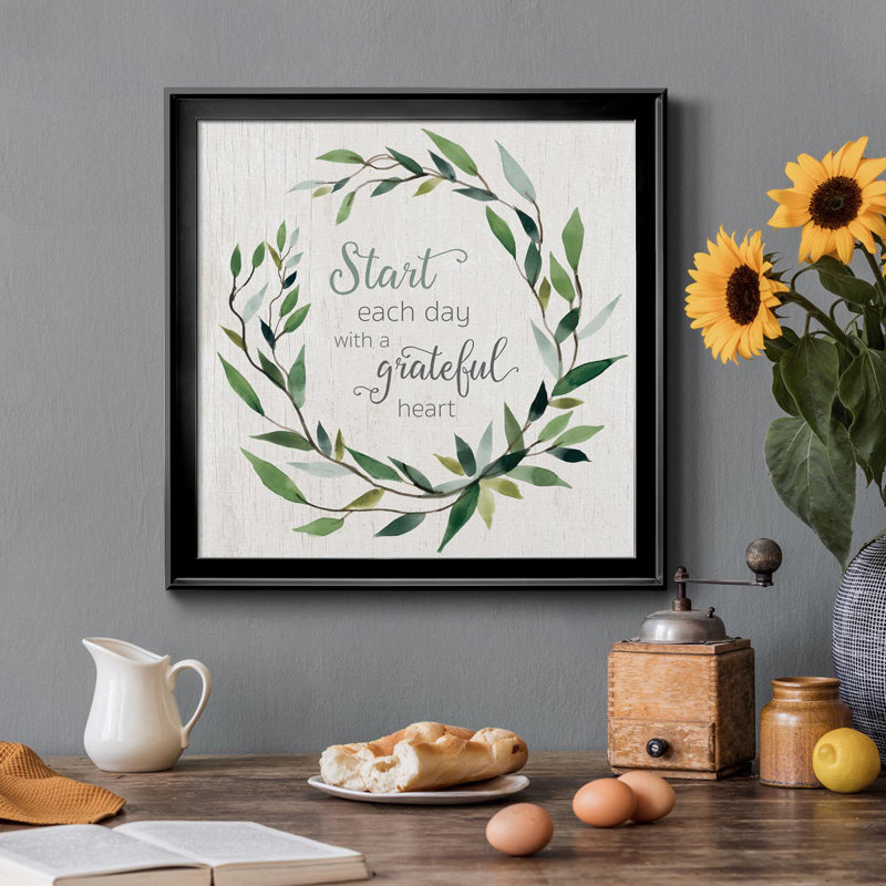 «Grateful Heart Greenery», art textuel sur toile, H 34,5 po x l 34,5 po x P 1,5 po, Toile noire