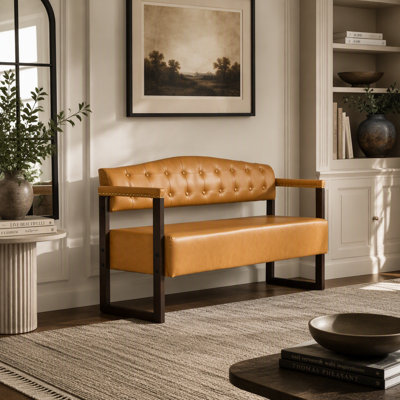 Ensemble de banc de salle d'attente 2 pièces, banc de réception de style Mid-Century moderne de 57,83 po avec dossier capitonné et garniture cloutée, banc commercial en similicuir pour salon de beauté, spa, bureau - BRUN FONCÉ