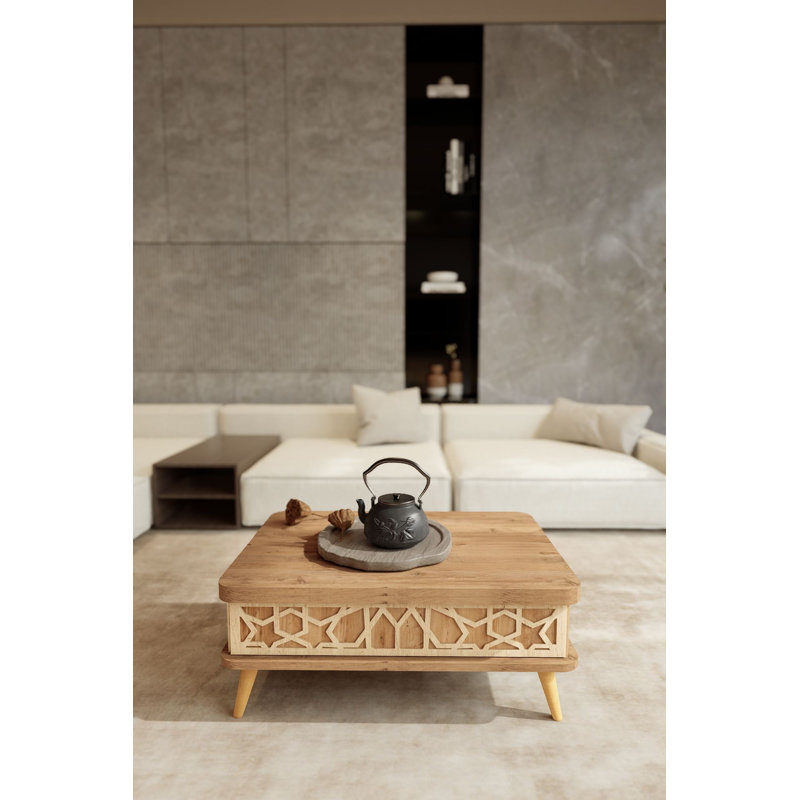 Modern Coffee Table with Adjustable Dimensions, Pine Color, 35.4 x 15.0 x 23.6 inches | 100% Melamine Coated Chipboard, Sturdy Plastic Legs (5.9 inches) | Stylish Design for Living Room & Novelty Spaces