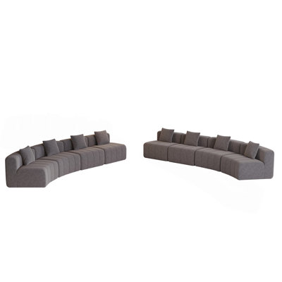 Quatre sièges courbés et quatre sièges simples, canapé modulaire courbé en chenille avec 8 coussins, canapé modulaire symétrique courbé