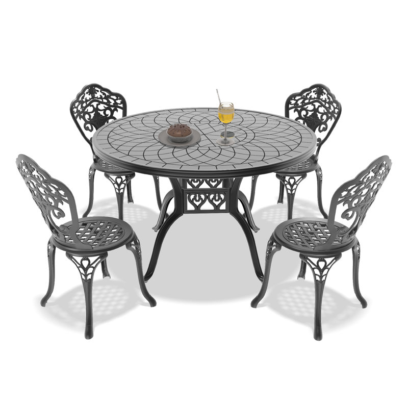 Ensemble de salle à manger rond pour patio 4 personnes, 120 cm (47,24 po) avec 4 chaises, largeur du siège 39 cm (15,35 po)