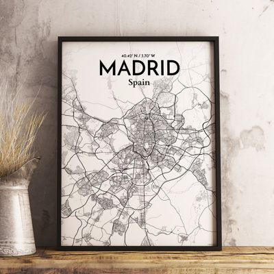 'Madrid City Map' Graphic Art Print Poster in Tones