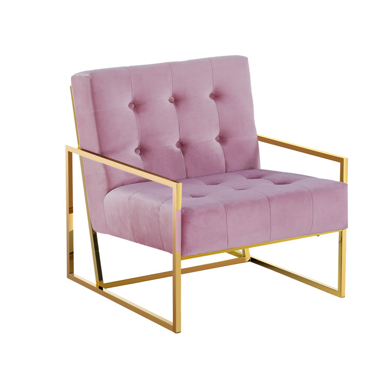 Mcfarlin Square Frame Velvet Accent Chair , Pink/Gold Velvet , Gold