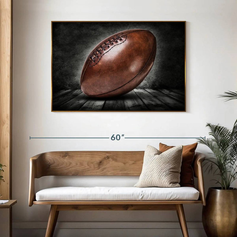 Football rétro grunge, 46 po x 31 po, Cadre flottant doré