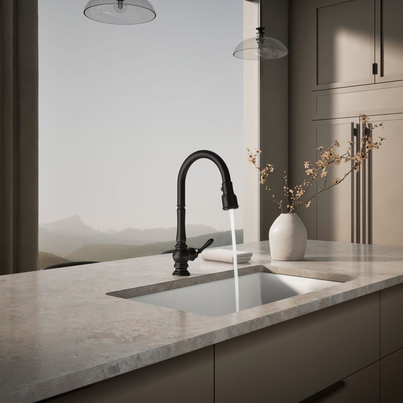 Artifacts® Pull Down Single Handle Kitchen Faucet, Matte Black