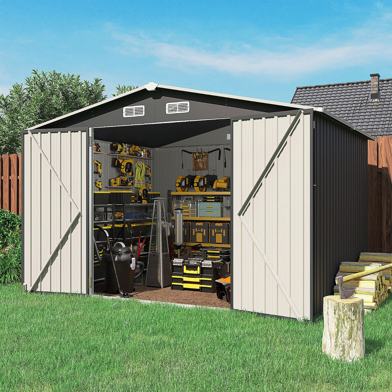 9 ft. W x 7.8 ft. D Metal Storage Shed, Black