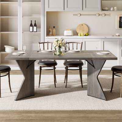 70.9" Farmhouse Dining Table for 6 with V-Shaped Leg, Solid Wood Kitchen Table for Dining Room
