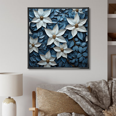 «White and Blue Poinsettias Blooming Brush I», reproduction d'art sur toile