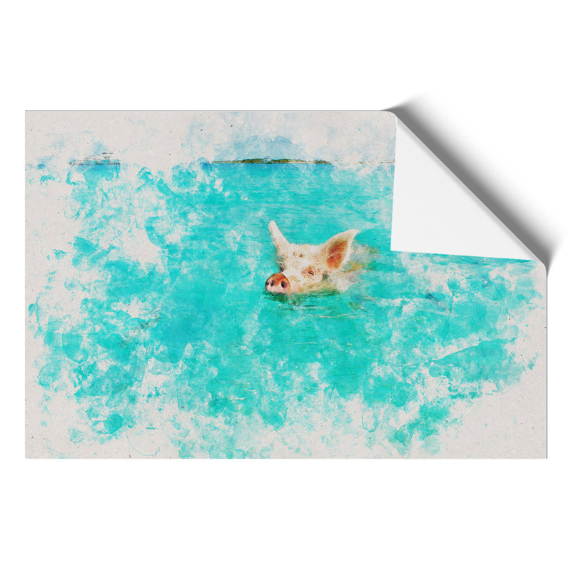 Swimming Pig Watercolour - Frameless Print, 30cm H x 42cm W x 0.1cm D