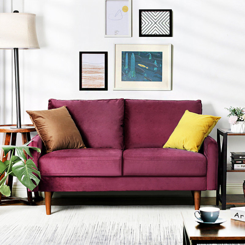 Hessville Sofa 57.8"  sofas Velvet Round Arm Apartment Loveseat, Burgundy Velvet