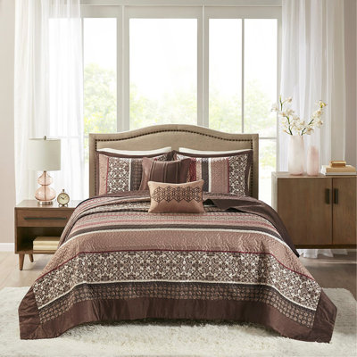 Ensemble de couvre-lit réversible 5 pièces en jacquard rouge