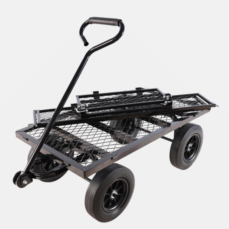Black Solid Wheels Garden Cart Wagon for Outdoor Use