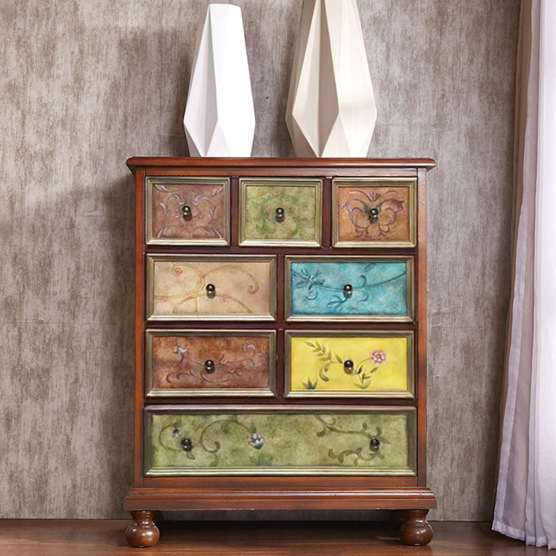 Vintage Hand-Painted Accent Chest with 8 Drawers