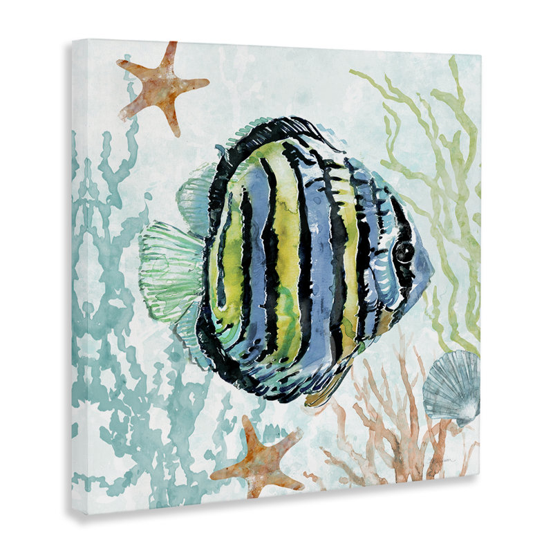  «Striped Angel Fish», art mural sur toile par Carol Robinson, H 24 po x l 24 po