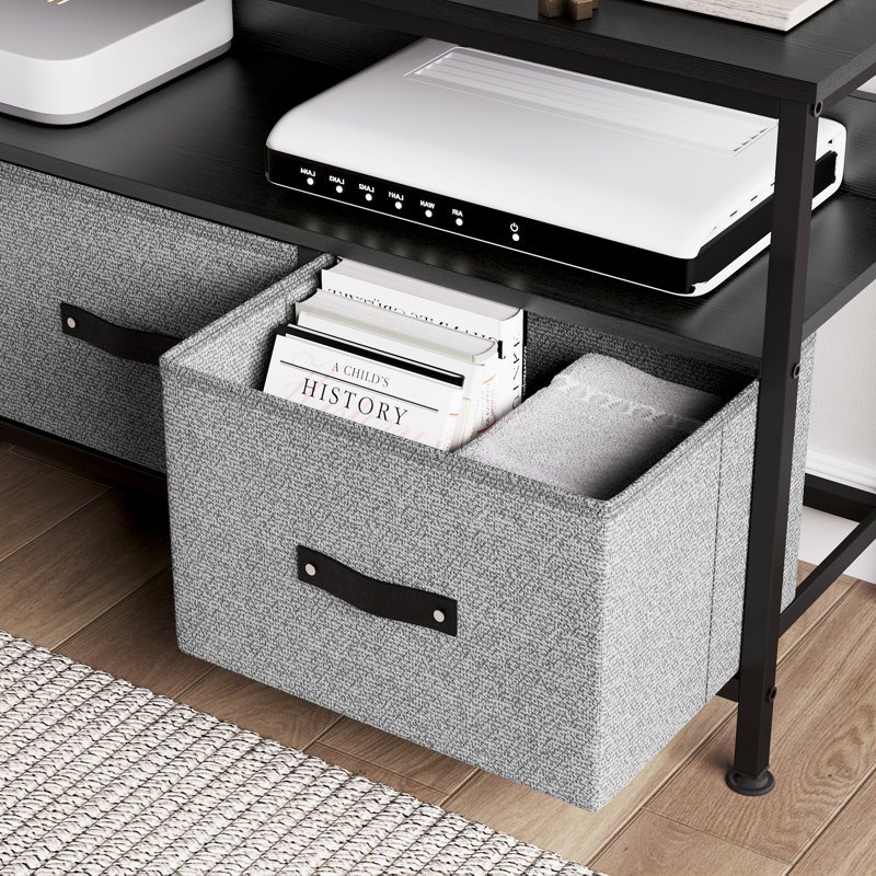 Commode télé moderne - Console multimédia avec tiroirs et tablettes ouvertes - Meuble audio-vidéo avec rangement multifonctionnel pour le salon ou la chambre à coucher - Convient aux téléviseurs de 55 po ou moins - Tissu imprimé noir