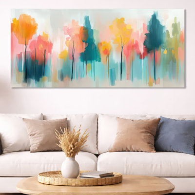 «Blue Orange Colorful Abstract Forest I - Moody», reproduction d'art sur toile, art mural serein